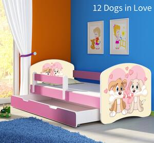 Dječji krevet ACMA s motivom, bočna roza + ladica 160x80 cm 12-dogs-in-love