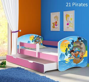 Dječji krevet ACMA s motivom, bočna roza + ladica 140x70 cm 21 Pirates