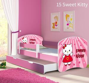 Dječji krevet ACMA s motivom, bočna roza + ladica 140x70 cm 15-sweet-kitty