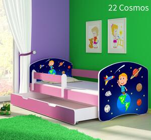 Dječji krevet ACMA s motivom, bočna roza + ladica 160x80 cm 22-cosmos