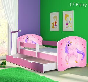 Dječji krevet ACMA s motivom, bočna roza + ladica 160x80 cm 17-pony