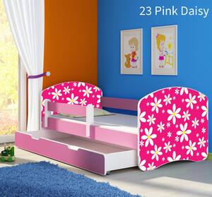 Dječji krevet ACMA s motivom, bočna roza + ladica 160x80 cm 23-pink-daisy