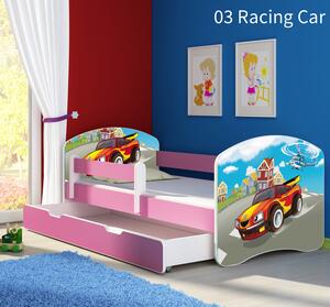 Dječji krevet ACMA s motivom, bočna roza + ladica 140x70 cm 03 Racing Car