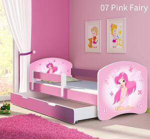 Dječji krevet ACMA s motivom, bočna roza + ladica 160x80 cm 07-pink-fairy