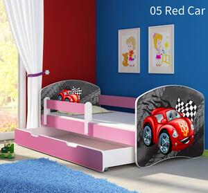 Dječji krevet ACMA s motivom, bočna roza + ladica 140x70 cm 05-red-car