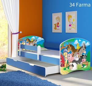 Dječji krevet ACMA s motivom, bočna plava + ladica 160x80 cm 34-farm