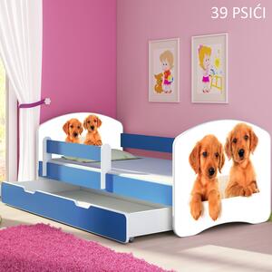 Dječji krevet ACMA s motivom, bočna plava + ladica 160x80 cm 39-psici