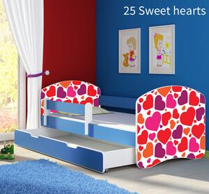 Dječji krevet ACMA s motivom, bočna plava + ladica 160x80 cm 25-sweet-hearts