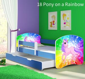 Dječji krevet ACMA s motivom, bočna plava + ladica 160x80 cm 18-pony-on-a-rainbow