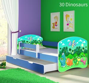 Dječji krevet ACMA s motivom, bočna plava + ladica 160x80 cm 30-dinosaurs
