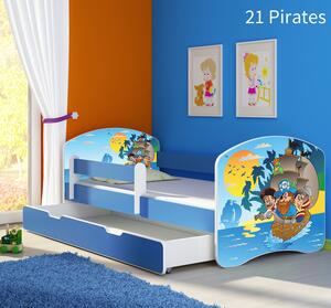 Dječji krevet ACMA s motivom, bočna plava + ladica 160x80 cm 21-pirates