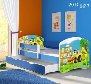 Dječji krevet ACMA s motivom, bočna plava + ladica 160x80 cm 20-digger