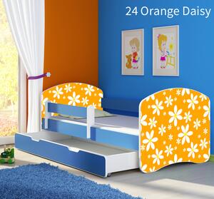 Dječji krevet ACMA s motivom, bočna plava + ladica 140x70 cm 24-orange-daisy