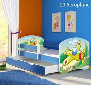 Dječji krevet ACMA s motivom, bočna plava + ladica 160x80 cm 29-aeroplane