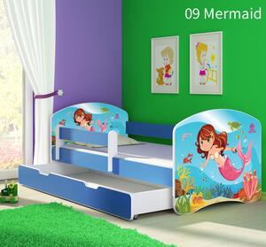 Dječji krevet ACMA s motivom, bočna plava + ladica 160x80 cm 09-mermaid