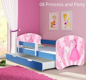 Dječji krevet ACMA s motivom, bočna plava + ladica 160x80 cm 08-princess-with-pony