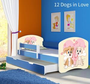 Dječji krevet ACMA s motivom, bočna plava + ladica 160x80 cm 12-dogs-in-love