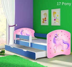 Dječji krevet ACMA s motivom, bočna plava + ladica 160x80 cm 17-pony