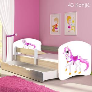 Dječji krevet ACMA s motivom, bočna sonoma + ladica 140x70 cm 43 Konjić