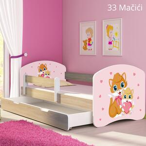 Dječji krevet ACMA s motivom, bočna sonoma + ladica 140x70 cm 33 Cats