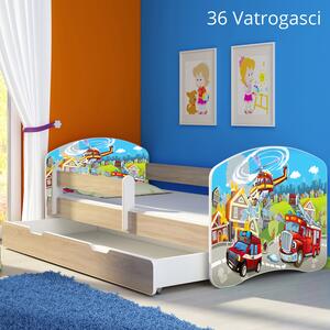 Dječji krevet ACMA s motivom, bočna sonoma + ladica 160x80 cm 36-vatrogasci