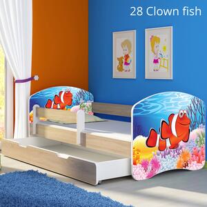 Dječji krevet ACMA s motivom, bočna sonoma + ladica 140x70 cm 28 Clown Fish