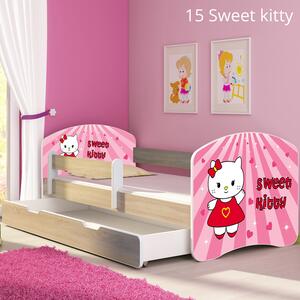 Dječji krevet ACMA s motivom, bočna sonoma + ladica 140x70 cm 15 Sweet Kitty