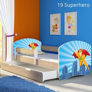 Dječji krevet ACMA s motivom, bočna sonoma + ladica 140x70 cm 19 Superhero