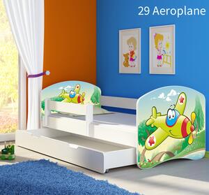 Dječji krevet ACMA s motivom, bočna bijela + ladica 140x70 cm 29 Aeroplane