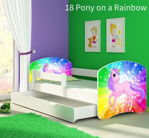 Dječji krevet ACMA s motivom, bočna bijela + ladica 160x80 cm 18-pony-on-a-rainbow