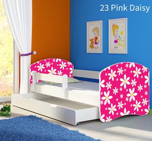 Dječji krevet ACMA s motivom, bočna bijela + ladica 140x70 cm 23 Pink Daisy