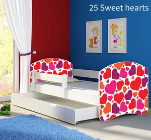 Dječji krevet ACMA s motivom, bočna bijela + ladica 160x80 cm 25-sweet-hearts