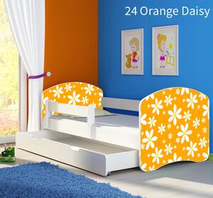 Dječji krevet ACMA s motivom, bočna bijela + ladica 140x70 cm 24-orange-daisy