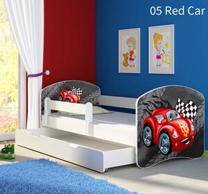Dječji krevet ACMA s motivom, bočna bijela + ladica 140x70 cm 05-red-car