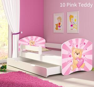 Dječji krevet ACMA s motivom, bočna bijela + ladica 140x70 cm 10-pink-teddy-bear