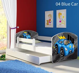 Dječji krevet ACMA s motivom, bočna bijela + ladica 160x80 cm 04-blue-car
