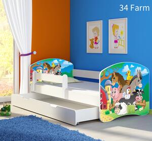 Dječji krevet ACMA s motivom, bočna bijela + ladica 140x70 cm 34 Farm