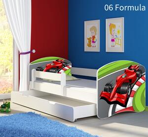 Dječji krevet ACMA s motivom, bočna bijela + ladica 140x70 cm 06-formula-1