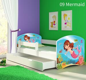 Dječji krevet ACMA s motivom, bočna bijela + ladica 160x80 cm 09-mermaid