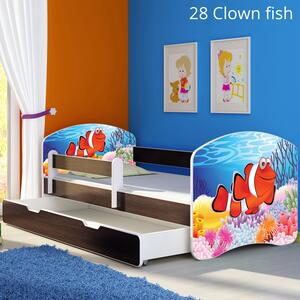 Dječji krevet ACMA s motivom, bočna wenge + ladica 140x70 cm 28 Clown Fish