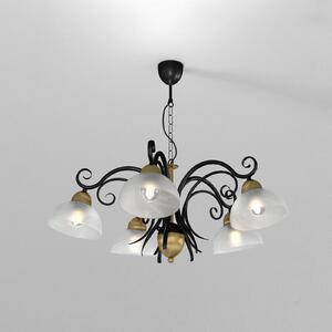 Luster Flora, 5 staklenih sjenila, crna/mesing