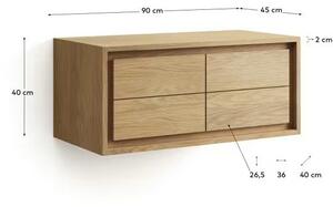 Smeđi zidni ormarić za ispod umivaonika od masivne tikovine 90x40 cm Kenta – Kave Home