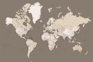 Karta Earth tones detailed world map with cities, Blursbyai