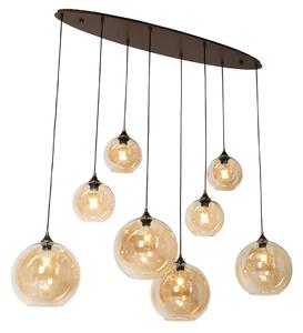 Art Deco viseća lampa tamna bronca sa jantarnim staklom ovalna 8 svjetla - Sandra