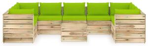 VidaXL 10-dijelna vrtna garnitura s jastucima zeleno impregnirano drvo