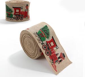 Božićna traka CHRISTMAS TRAIN 6,3 cm x 2 m, bež