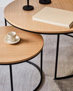 Smeđi okrugli stolići u setu od 2 s pločom u drvenom dekoru oraha ø 80 cm Yona - Kave Home
