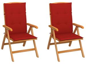 VidaXL Vrtne stolice s crvenim jastucima 2 kom od masivne tikovine