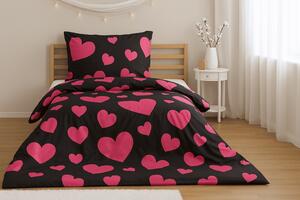 Poli pamučna posteljina HEART PINK, crna Dimenzije posteljine: 2 kom 70 x 90 cm | 200 x 220 cm