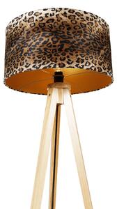 Moderna podna svjetiljka drvena tkanina leopard sjenilo 50 cm - stativ Classic